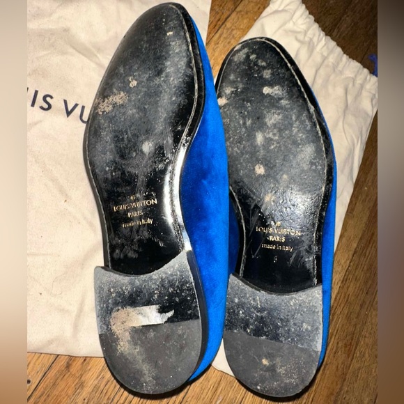 Louis Vuitton Royal Blue Velvet Loafers with Gold Logo